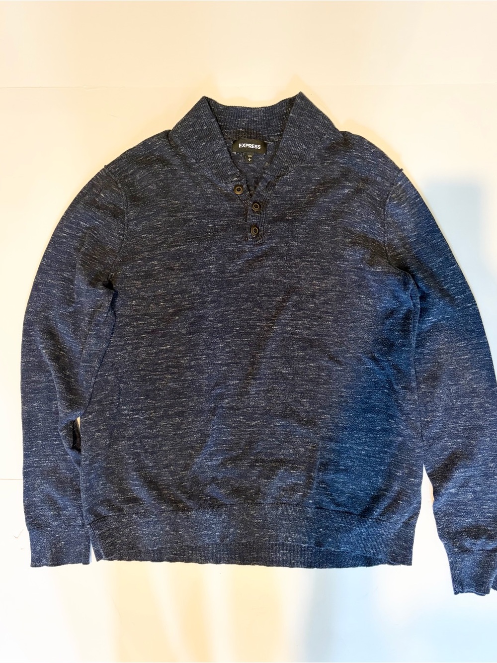 Express Men's Navy Blue Shawl-Collar Pullover Lightweight Sweater